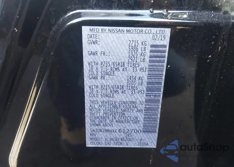 2019 Nissan Pathfinder S z USA, uszkodzony, nr VIN 5N1DR2MNXKC612700